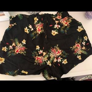 Black Floral Shorts